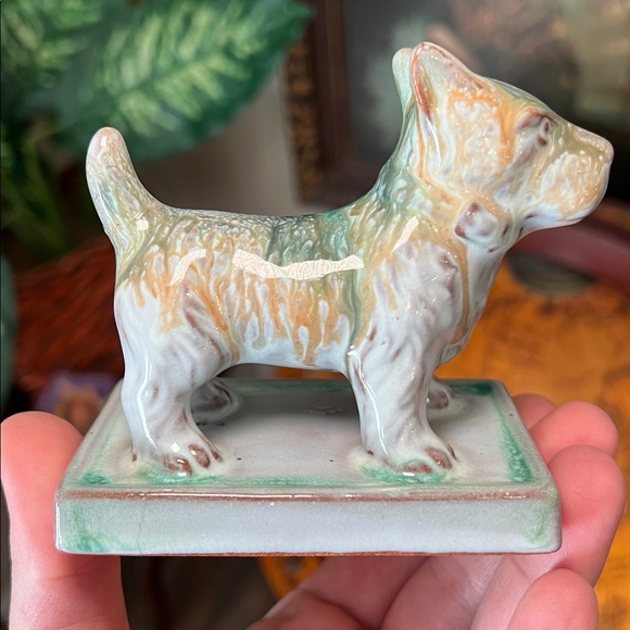 VTG MCM Japan Turquoise Drip Glaze Red Pottery Ceramic Scottie Dog Statue - Picture 14 of 15